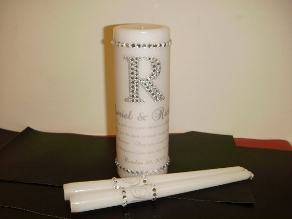 زفاف - Personalized Unity Candle Set edged in Rhinestones