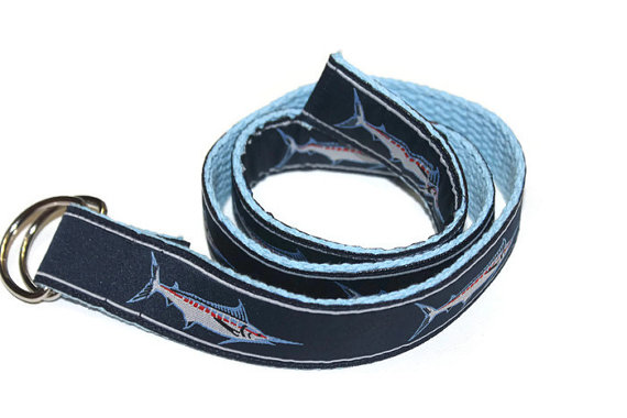 زفاف - Blue Marlin Fish Adjustable Belt for Children/Toddler- Light Blue Webbing