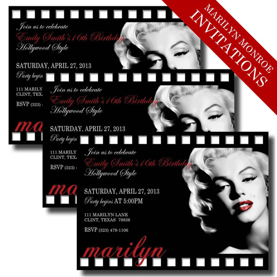 Свадьба - Marilyn Monroe Invitations - Printable - Hollywood, Movie, Marilyn Monroe - EDITABLE INSTANT DOWNLOAD