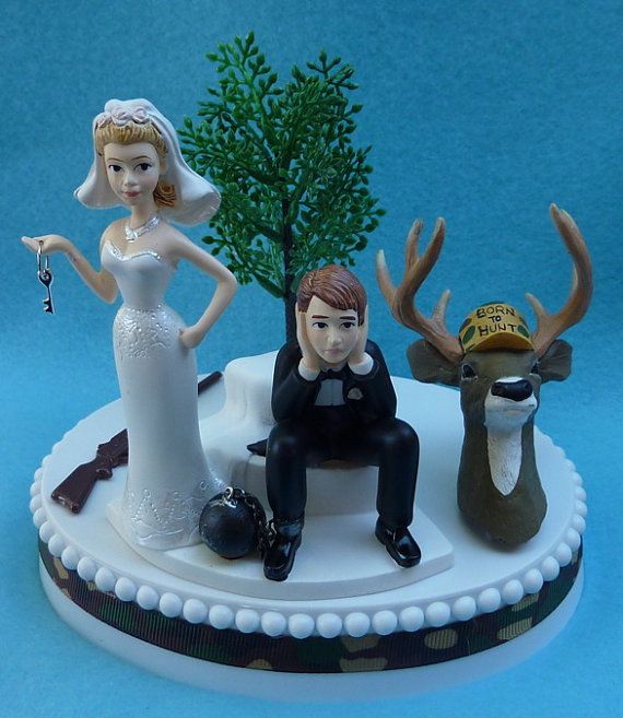 Wedding Reception Party Deer Hunting Gun Rifle Hunter Groom w/ Beard Cake Topper 