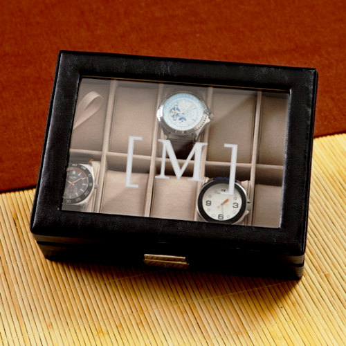 Wedding - Men's Watch Box - Personalized with a Single Initial, Engraved Groomsmen Gift, Birthday Gift for Him, Wedding Gift, Father's Day