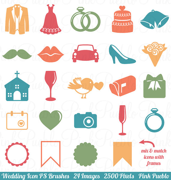 Mariage - Wedding Icons Photoshop Brushes, Bridal or Wedding Invitation Icon Brush - Commercial and Personal Use