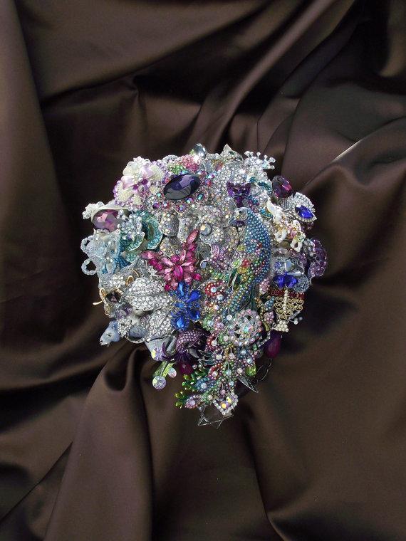 Свадьба - PAT MICKLEY finished Custom Order purple brooch bouquet, butterfly wedding bouquet, purple cascade wedding bouquet, florist made,
