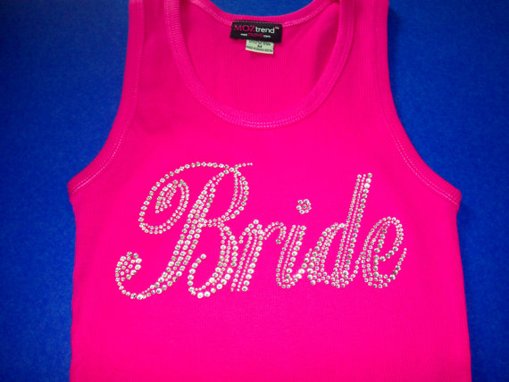 Hochzeit - Hot Pink Bride Tank Top. Bride Shirt. Pink Bride Tank Top. Bridesmaid Tank Tops. Bride to Be rhinestone Tank Top. Wedding Tank Top Shirt