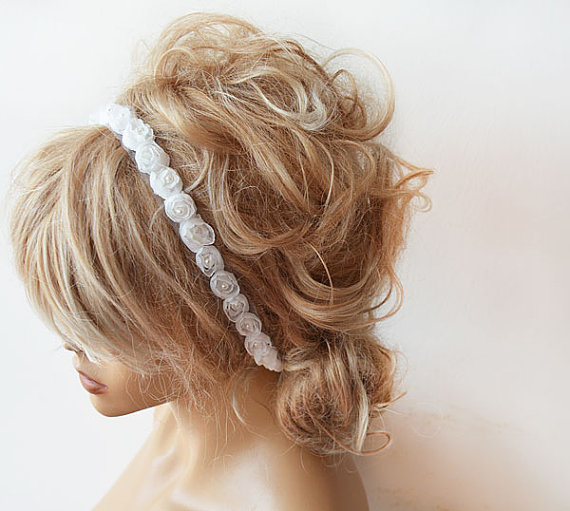 زفاف - Off White Flowers Headband, Bridal Hair Accessories, Wedding Hair Accessories,  Flowers and Pearl Headband
