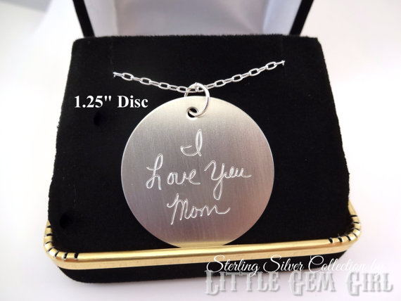 Mariage - 925 Sterling Silver Engraved Custom Handwriting Necklace - Personalized with your loved one's own writing Round Disc - Memorial Jewelry