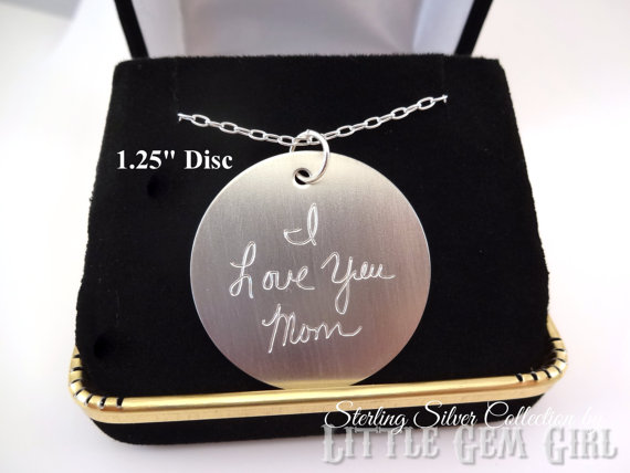 Wedding - 925 Sterling Silver Engraved Custom Handwriting Necklace - Personalized with your loved one's own writing Round Disc - Memorial Jewelry