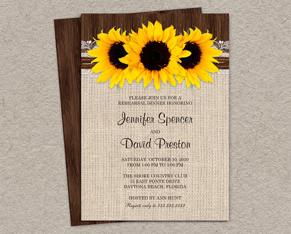 زفاف - Rustic Sunflower Rehearsal Dinner Invitations, Burlap Rehearsal Dinner Invitation Cards With Sunflowers, Rustic Wedding Invitation Cards