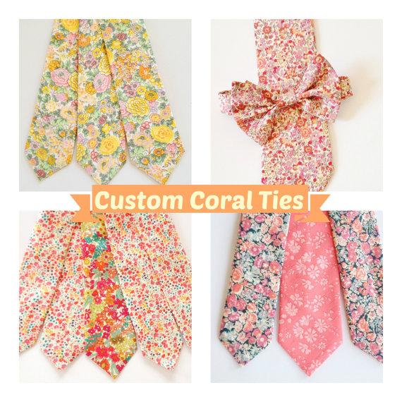 Hochzeit - Coral Wedding Ties, Groomsmen Tie Set, Custom wedding ties, custom coral tie, Liberty of London tie, coral liberty of london necktie
