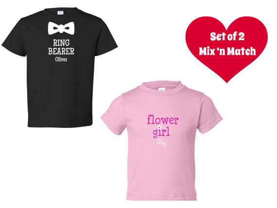 Hochzeit - RING BEARER, FLOWER Girl Shirt, T-Shirt, Baby Bodysuit, T shirt - Many Colors - Set of 2
