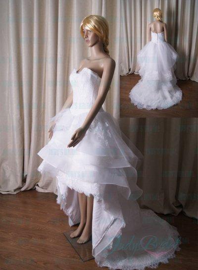 زفاف - LJ195 romance new high low tiered organza beach wedding dress