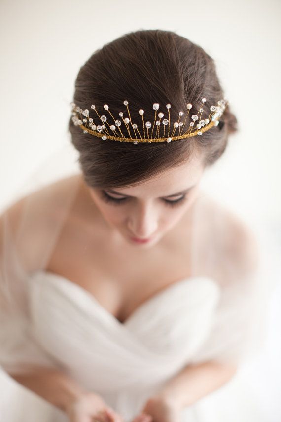 Hochzeit - Tiara, Bridal Crown, Wired Crystal And Pearl Crown, Wedding Tiara - Celeste MADE TO ORDER