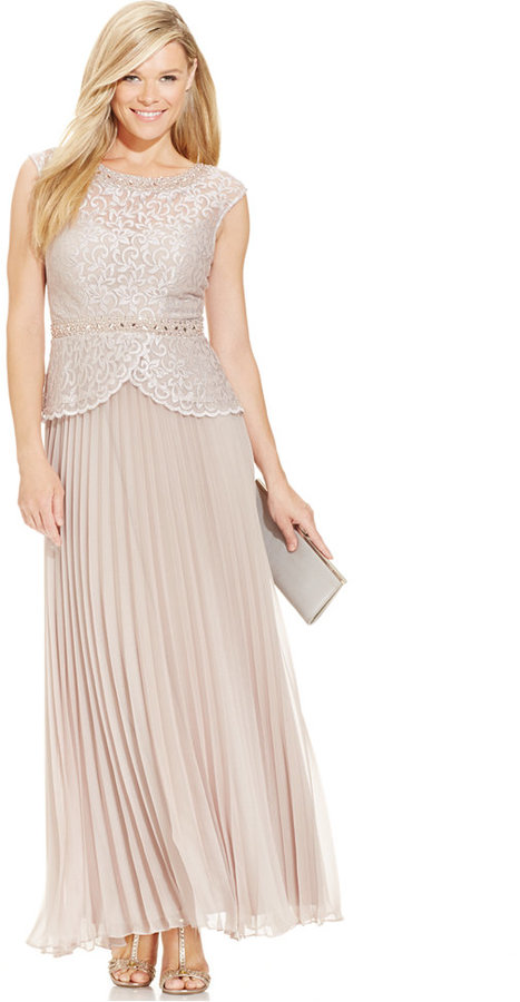Wedding - JR Nites Embellished Lace Bodice Pleated Gown