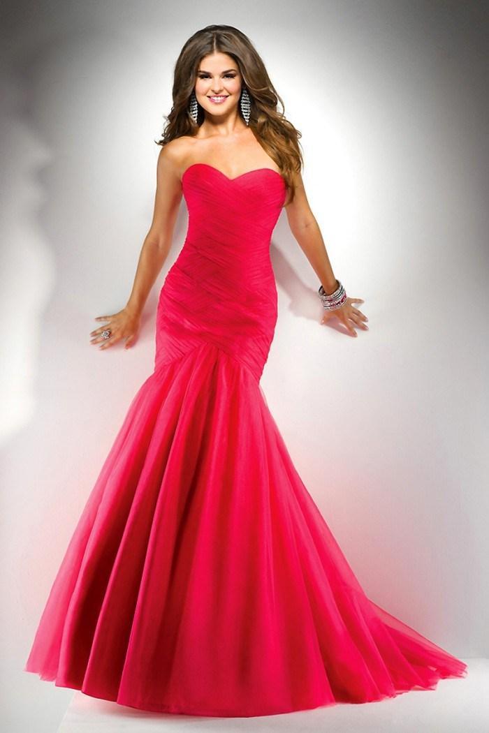 زفاف - Simple Mermaid Prom Gowns Strapless Sweetheart Ruffles Tulle Long Dresses Evening Dresses Lace Up Online with $95.8/Piece on Hjklp88's Store 