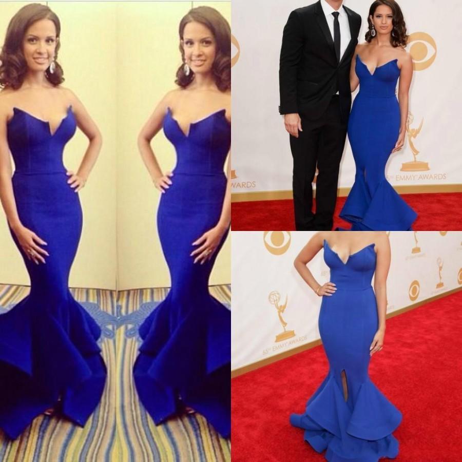 Hochzeit - 2014 Rocsi Diaz Emmy Awards Royal Blue Mermaid Celebrity Evening Dresses Long Split Michael Costello Engagement Wedding Gowns Online with $105.63/Piece on Hjklp88's Store 