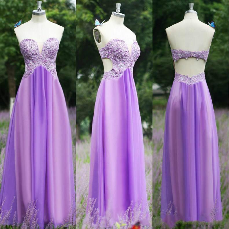 Mariage - 2014 Real Images Lavender Long Prom Dresses with Sweetheart Lace Applique Sequins Backless Bridesmaid Party Gowns 2015 Evening Dresses Online with $91.92/Piece on Hjklp88's Store 