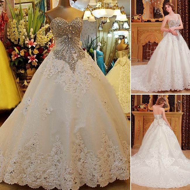 Hochzeit - Custom Made 2014 Luxurious A-line Beaded Crystal Corset Lace Edge Sweetheart Wedding Dresses Vintage Plus Size Brides Online with $241.89/Piece on Hjklp88's Store 