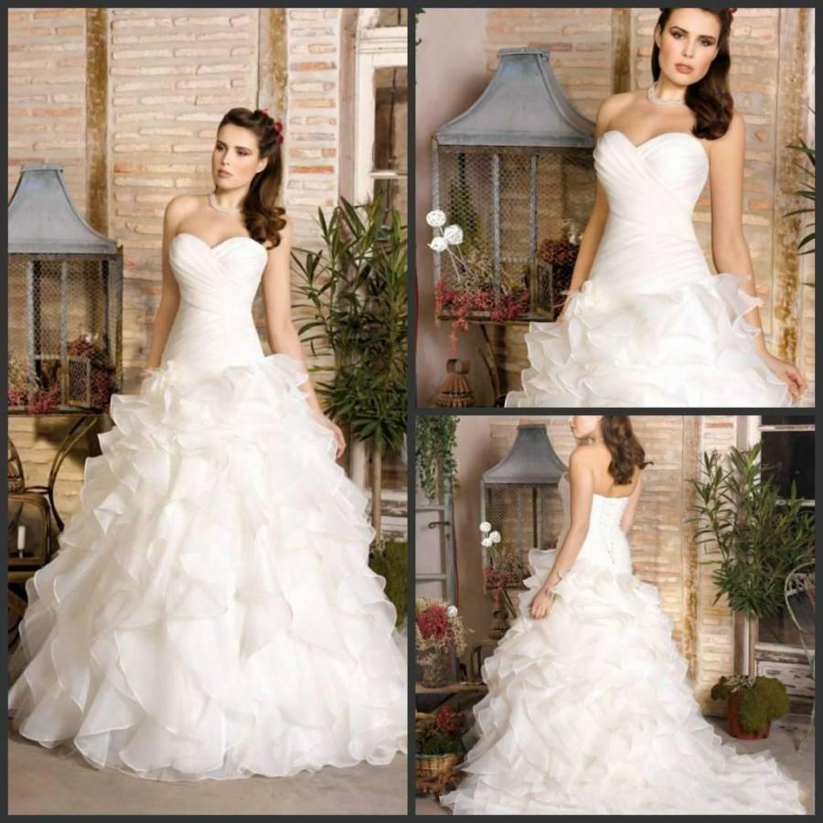 Hochzeit - Dreams 2014 Gorgeous Romantic Organzas Sweetheart Bridal Dresses A-line Wedding Dresses Bridal Gowns Sweep Train Online with $120.14/Piece on Hjklp88's Store 