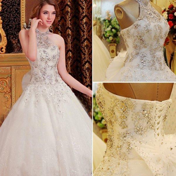 Wedding - Custom Made 2014 A-line Illusion Lace Up Beaded Crystal Halter Wedding Dresses Court Train Vintage Carolina Plus Size Brides Online with $321.71/Piece on Hjklp88's Store 