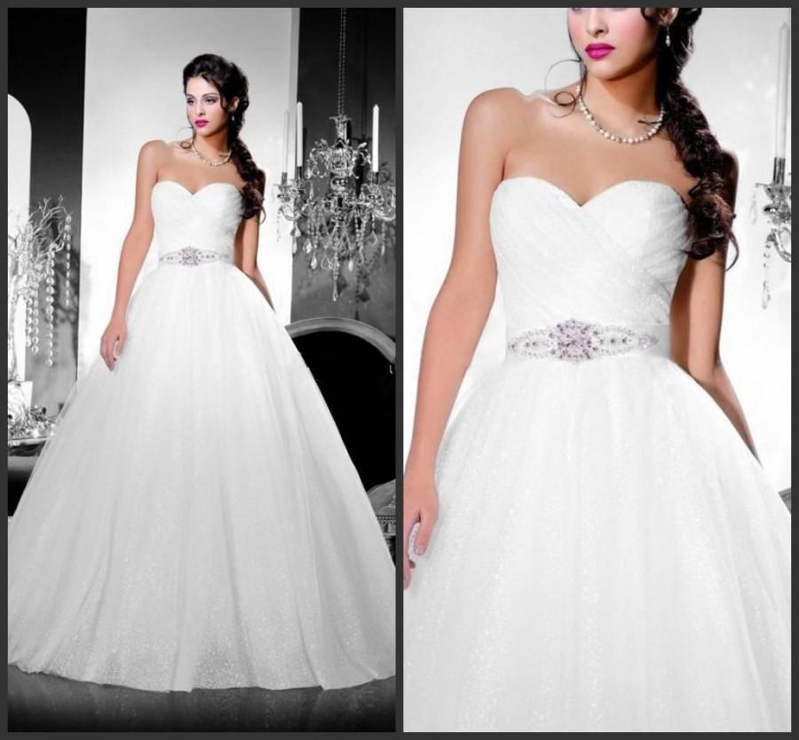 Mariage - Dreams 2014 Gorgeous Ball Gown Sweetheart Strapless Beaded Belt Wedding Dresses Lovely Bridal Dress Online with $112.08/Piece on Hjklp88's Store 