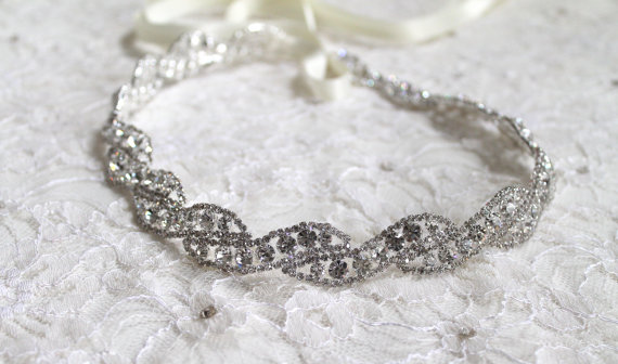 Hochzeit - Bridal rhinestone jewel headband.  Woven crystal wedding headpiece.  TWISTED DIAMONDS
