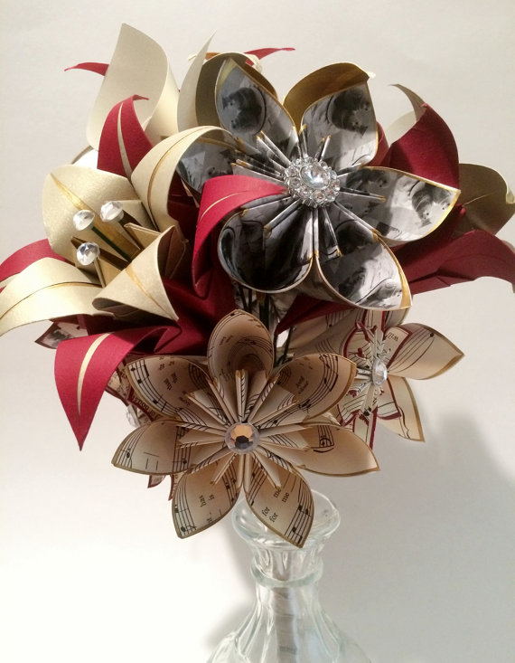 زفاف - RESERVED for Anesheia- Calla Lilies and stargazer lilies Bouquet- One of a kind origami, calla lily, paper rose, first anniversary gift