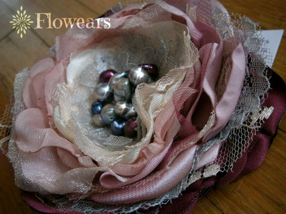 زفاف - Fabric flower in pink and cranberry bridal headpiece wedding Bridal flower, Hair accessories, Bouquet or Sash accessory, Flower for corsage