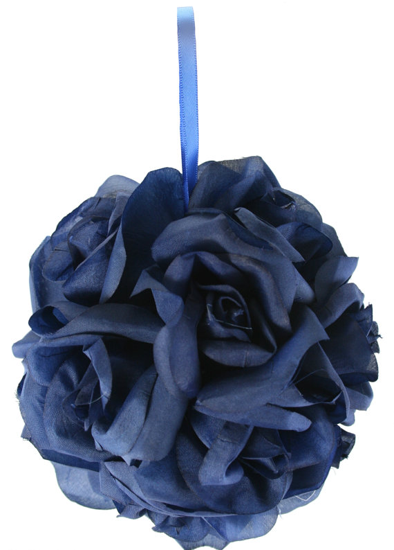 Свадьба - Garden Rose Kissing Ball - Navy Blue - 6 inch Pomander