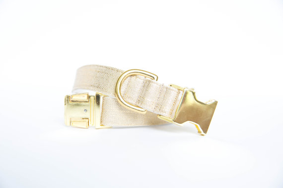 Hochzeit - Metallic Gold Linen Dog Collar