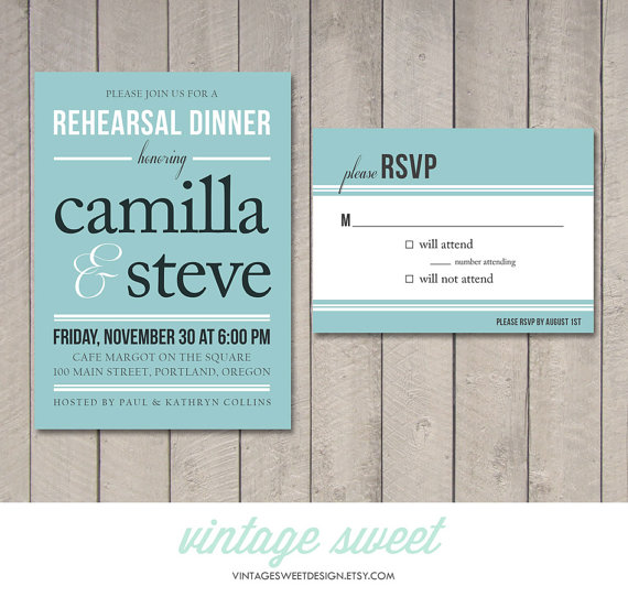 Mariage - Wedding Rehearsal Dinner Invitation & RSVP, DIY (Printable) by Vintage Sweet