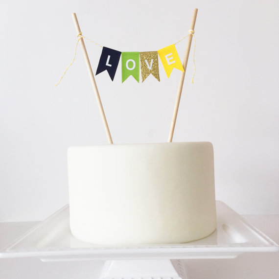 Свадьба - Wedding Cake Topper, Glitter Cake Topper Bunting, Birthday Cake Bunting - Personalized