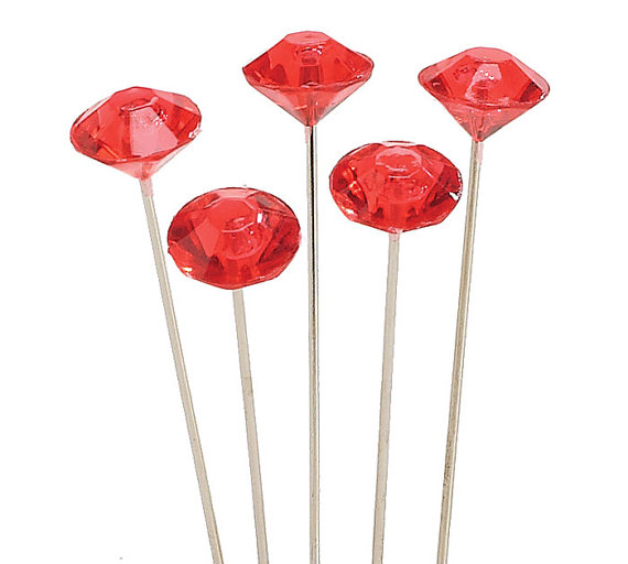Hochzeit - 50ct. Floral 8mm Red Diamante 2" Gem Stone Lomey Pin Picks Florist Supplies