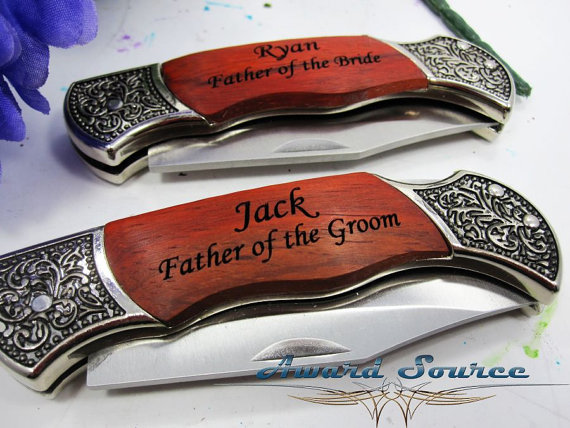 Wedding - 1 Personalized Groomsmen Gifts - Custom Engraved Wood Handle Pocket Knife Hunting Knives - Groomsman Best Man Ring Bearer Gift