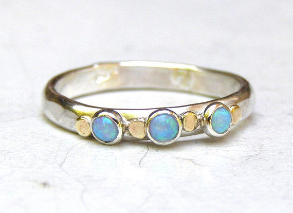 Wedding - Engagement Ring -Gemstone blue opal  Mineral ring Birthstone  - Back to school silver sterling ring -Made to order