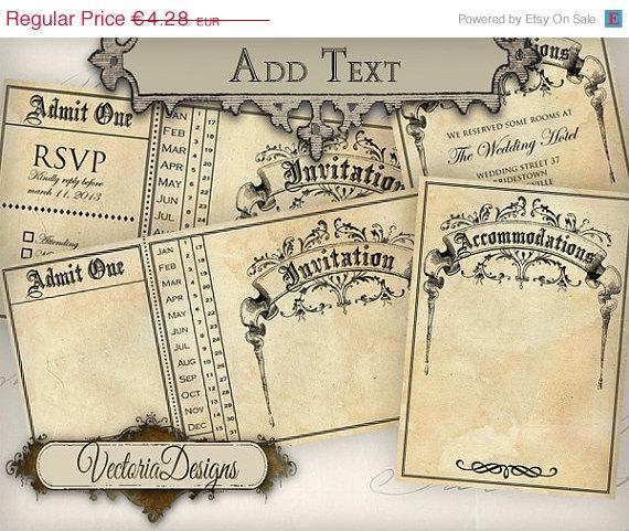 Wedding - ON SALE Printable Wedding Invitation Ticket 8.75 x 4.35 inch accommodations card instant download digital collage sheet VD0436