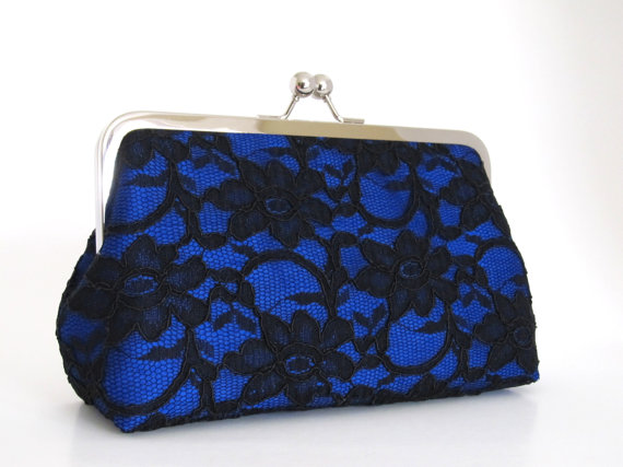 Mariage - Bridal Silk And Lace Clutch,Cobalt Wedding Clutch,Bridal Accessories,Bridal Clutch,Bridesmaid Clutches,Holiday Clutch