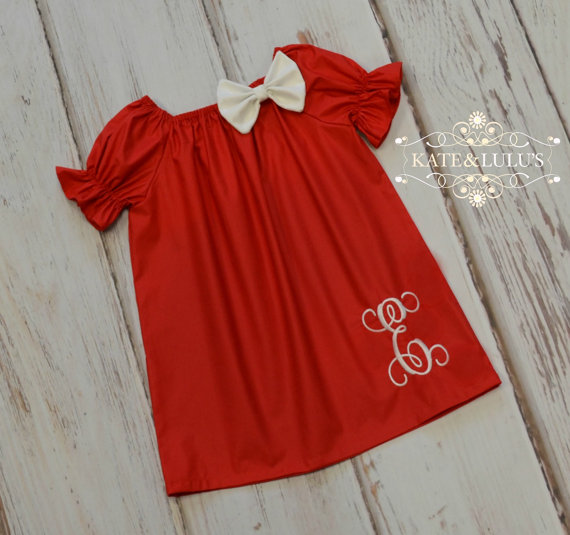 Свадьба - Girls Red Monogrammed Dress - Girls Valentine dress - Easter Dress - Flower Girl Dress - Birthday dress - 1st Birthday dress