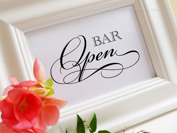 Hochzeit - Cheers Open Bar Wedding Sign Decoration - Table Accent - Custom Size - Alcohol Drinks Beer Wine Cocktails - Chic Calligraphy Style - RICHARD