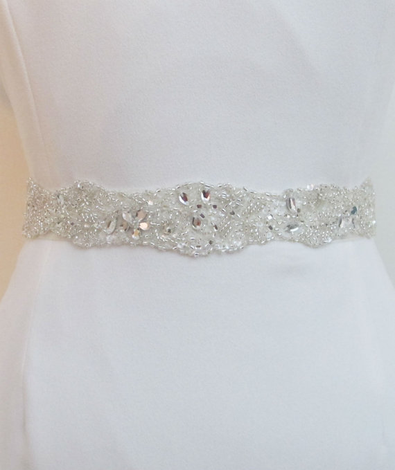 Wedding - Beaded Bridal Belts Wedding Sash Trim Belt white ivory