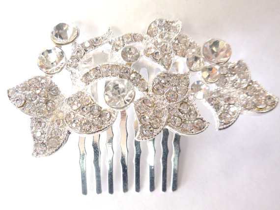 Свадьба - Hair Comb Rhinestones Silver Tone Sparkly Bridal Hair Accessories Wedding Jewelry Prom Special Occasion