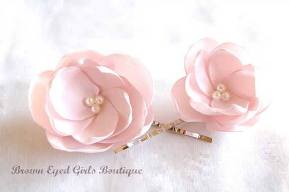 زفاف - Blush Bridal Flower Hair Clip Duo, Blush Wedding Hair Accessory