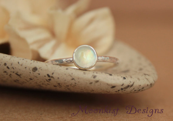 Hochzeit - Delicate Rainbow Moonstone Promise Ring - Bezel-Set Moonstone Solitaire Engagement Ring in Sterling - Bridesmaid Ring - June Birthstone