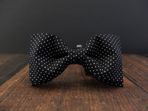 Hochzeit - Bow Tie by BartekDesign: pre tied black white polka dot groom wedding classic retro necktie informal handmade gift for him neck tie