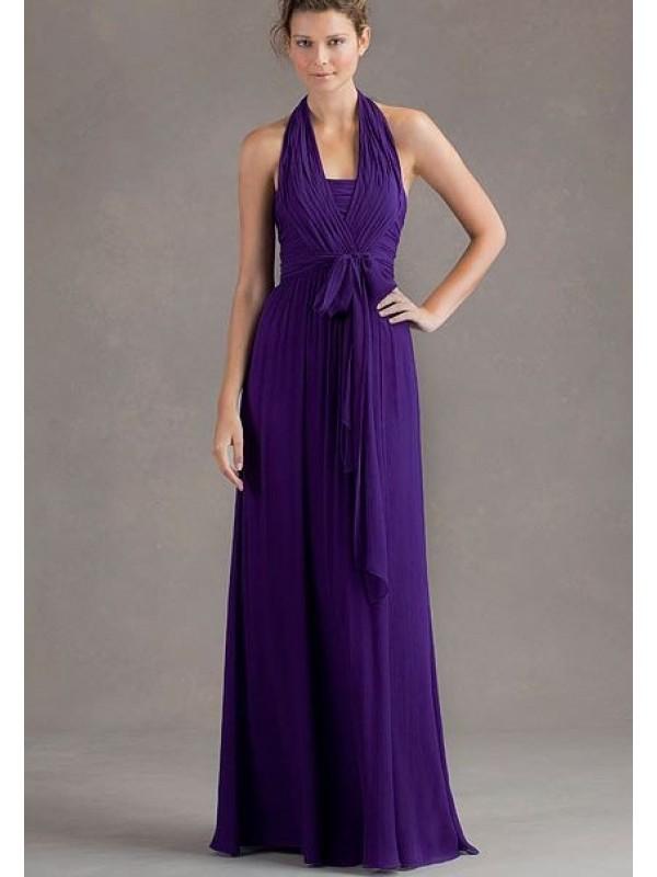 زفاف - A line Halter Chiffon Long Purple Bridesmaid DressesSKU: BM000102