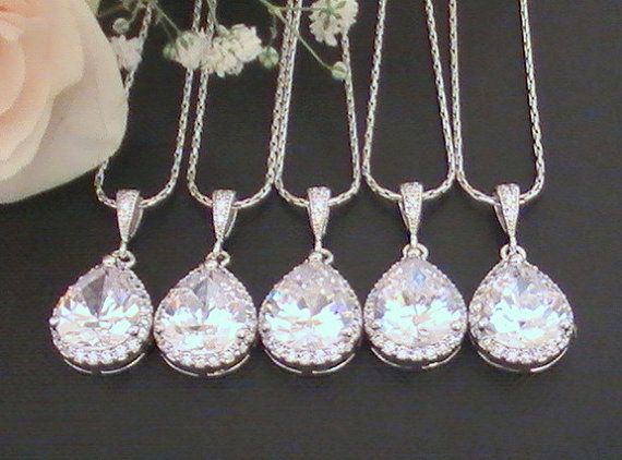 زفاف - Set Of 5 10% Off Crystal Bridal Necklace - Bridal Jewelry- Bridesmaid Gift- Lux Wedding Jewelry- Bridesmaid Necklace Cubic Zirconia Necklace