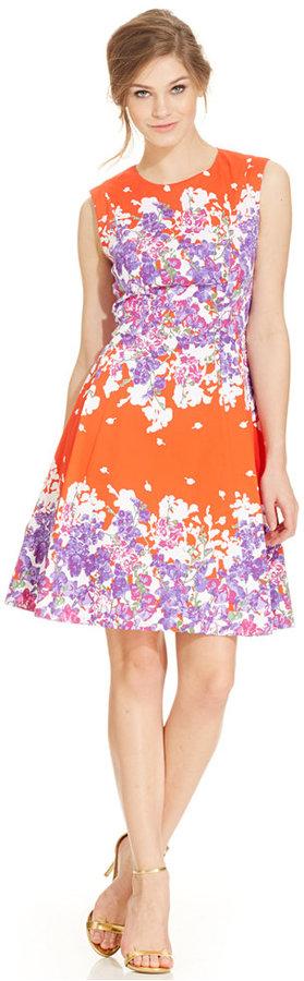 Wedding - Adrianna Papell Sleeveless Placed Floral-Print Dress