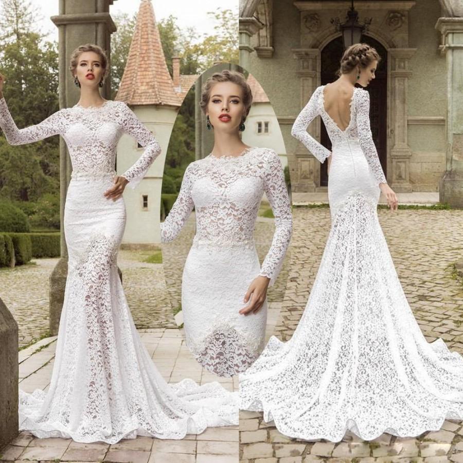 Свадьба - Amazing Long Sleeve Lace Mermaid Wedding Dresses Backless Sheer Neck Court Train Gorgeous Garden Bridal Gowns 2015 Custom Top Quality Online with $147.75/Piece on Hjklp88's Store 