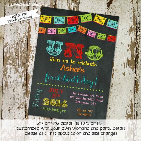 Wedding - UNO birthday fiesta shower invitations, mexican fiesta, party digital, printable file (item 234) baby shower invite