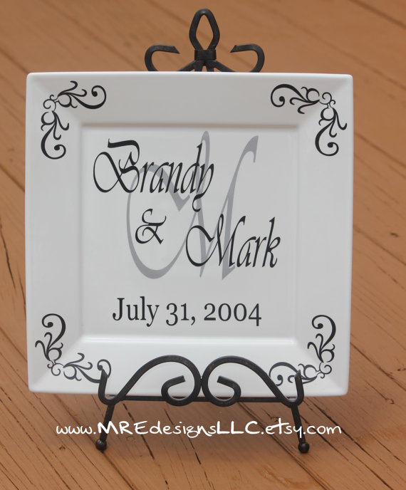 Wedding - YOUR COLORS Personalized Wedding Anniversary Gift Square White Plate