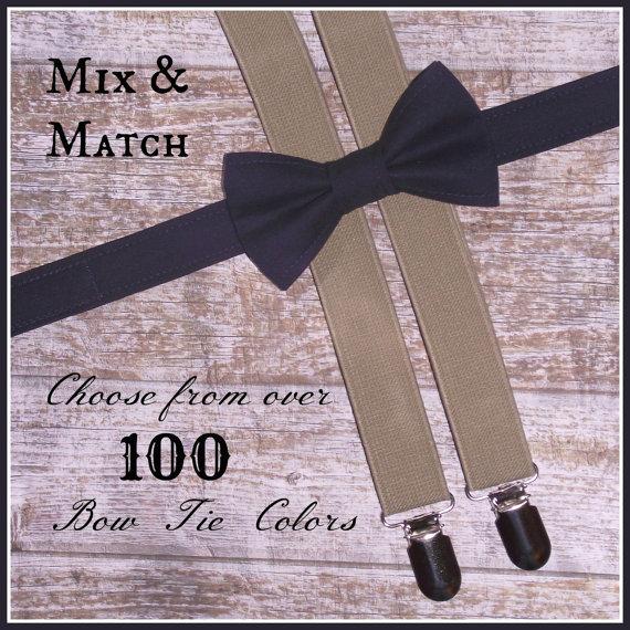 Hochzeit - Bow Tie and Suspenders: CHOOSE from 100 Colors, Toddler Suspenders, Infant Suspenders, Wedding, Ring Bearer